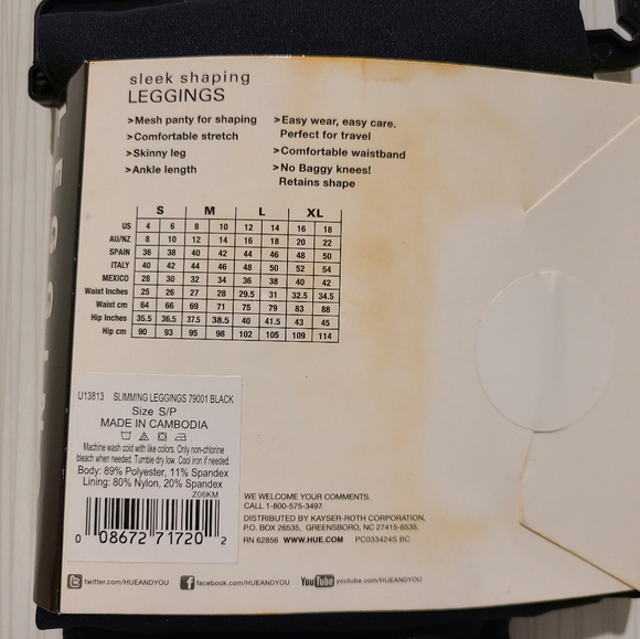 HUE Sleek Shaping Leggings Tummy Slimming For an Ultra Smooth Look Size Small - Picture 3 of 3